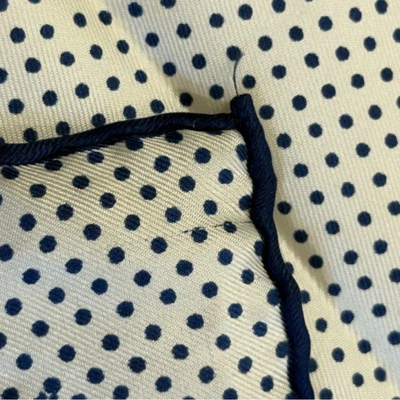 Vintage Anne Klein Silk Scarf Navy Blue Polka Dot Floral Lace Border 26" Square - Picture 14 of 14